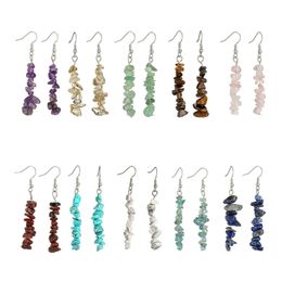 Raw Stone Beaded Dangle Earring for Women Girls Drop Hook Chakra Healing Gemstone Chip Earrings Meditation Yoga Jewelry