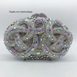 Totes XIYUAN AB Silver Rhinestone Crystal Clutch Luxury Women's Evening Wedding Party Clutches Female Handbags Small Phone Case Bags