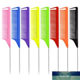 Quality Candy Colour Anti-static Rat tail Comb Fine-tooth Metal Pin Hair Brushes salon beauty Styling tool