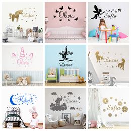 Kawaii Custom Name Wall Sticker Personalised Stickers Unicorn Decal For Kids Room Decoration Wallpaper Poster Baby Mural