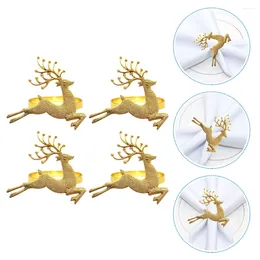 Table Cloth 4 Pcs Christmas Dinnerware Napkin Ring Xmas Party Rings Creative 6.5X5.5X4CM Decorative Golden Alloy Reindeer