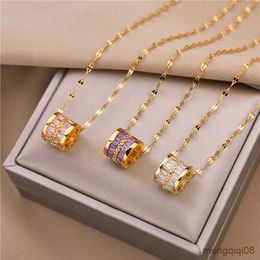 Pendant Necklaces 316L Stainless Steel Kpop Korean Fashion Minimalist Crystal Necklace For Women Aesthetic Elliptical 18K Gold Plated Accessories R230612