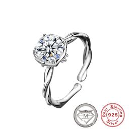 1 Carat Moissanite Rings Twist Design Sterling Silver 925 Adjustable Ring Jewelry for Women