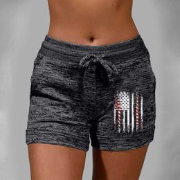 Women's Shorts Flag printed tree trunk retro summer thin elastic shorts suitable for women's lace beach clothing Pantalones Cortos set P230606