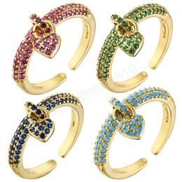 Gold Color Love Heart Charm Ring With Clear Crystal Stone Light Luxury Wedding Party Jewelry Adjustable Women's Rings