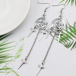 Dangle Earrings 1 Pair Women's Drop Earring Five-pointed Star Pendant Sacred Black Sword Gothic Jewellery For Women Teens Girls