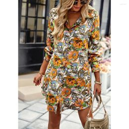 Casual Dresses Bohemian Design Large Printed Long Shirt 2023 Spring And Autumn Four Seasons Cardigan Women's Clothes Light Dress