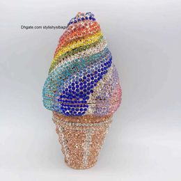 Totes Ice Cream Gala Banquet Toted Clutch Woman Crystal Rhinestone Bling Purse Diamond Prom Handbag Wedding Bridal Party Evening Bag