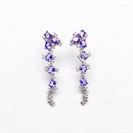 Stud Earrings Natural Real Blue Tanzanite Luxury Long Drop Earring 3 4mm 0.25ct 12pc Gemstone 925 Sterling Silver Fine Jewellery X219124