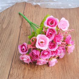 Dried Flowers 21 Heads/Branch Small Roses Artificial Colourful Silk Home Decor For Wedding Bouquet Arrangements Decoration