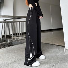 Women's Pants Women's Casual American Retro Loose Fitting High Street Black White Contrasting Design Straight Tube Wide Leg Sports