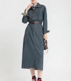 Casual Dresses Women's Autumn Waist Slimming Classic Dress With Bottom Lapel Retro Front Open Button Style Denim