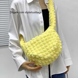 Shoulder Bags Casual hobos puffy crossbody bags for women designer nylon ruched quilted lady shoulder bag small tote female purses 2023