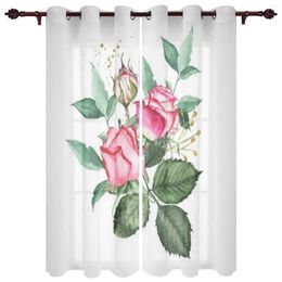Curtain Watercolour Bouquet Pink Roses Green Leaves Window Curtains For Living Room Kids Bedroom Modern Treatment Drapes