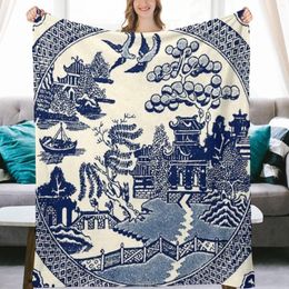 Blankets Ancient Chinese Painting Garden Landscape Blanket Abstract Scenic Sofa Bed Throw Lightweight Fluffy Soft Bedroom Bedding