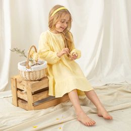 Girl's Dresses Girls Flowy Tiered Princess Dress Spring Autumn New Baby Girl Cotton Casual Loose Yellow Children's Clothing