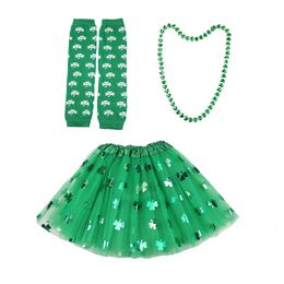 Skirts 08Y St Patricks Day Clothes Green Glove Necklace Petticoats 3 Layers Tulle Kids Girls Tutu Skirt Holiday Party Costume 230609