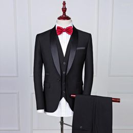 Men's Suits Men's Solid Color Plus Size Three Pieces Set For Men British Style Formal Business Slim Handsome Groom Wedding Suit Terno