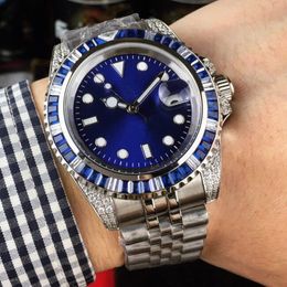 Blue Watch Automatic Mechanical Movement Men Fashion Wristwatch Bezel Diamond Classic Business Wristband Gift Montre de luxe Men