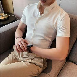 Men's Casual Shirts 2023 High Quality Summer Men Dress Striped Short Sleeve Fashion Korean Slim Fit Business Formal Wear Blouse Homm