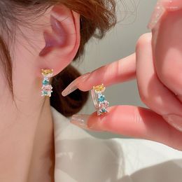 Hoop Earrings PANJBJ Silver Colour Zirconia Colourful Geometry Personal Delicate Jewellery Birthday Gift Drop