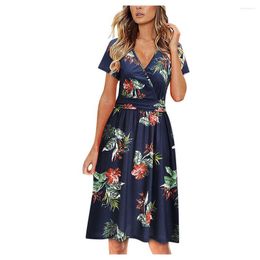 Party Dresses Women'S Summer Short Sleeve V-Neck Floral Pockets Dress Vestiti Eleganti Donna Cerimonia Sera Estate Z0409