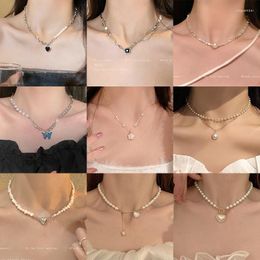 Choker LW Beads Women's Neck Chain Kpop Pearl Necklace Gold Colour Goth Chocker Jewellery On The Pendant 2023 Collar For Girl