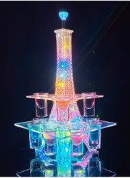 Bar Tools Colourful LED Luminous Crystal Eiffel Tower Cocktail Cup holder Stand Nightclub S Glass Glorifier Display Rack Disco Decor 230612