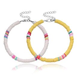 6MM Colorful Soft Clay Anklets For Women Rainbow Polymer Clay Stackable Beaded Chain Ankle Bracelet Boho Beach Jewelry