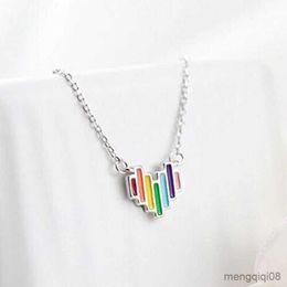 Pendant Necklaces Newly Designed Irregular Love Necklace for Women with Colourful Enamel Fashion Rainbow Exquisite Female Jewellery R230612