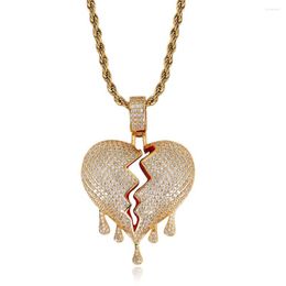 Pendant Necklaces Drop Heart Broken Hip Hop CZ Stone Paved Bling Iced Out For Men Rapper