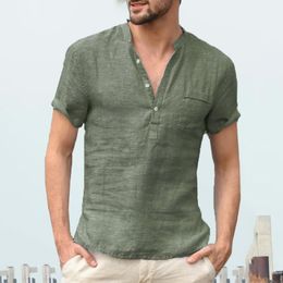 Men's Dress Shirts High Quality Men'S Linen V Neck Bandage T Shirts Male Solid Color Long Sleeves Casual Cotton Linen Tshirt Tops 230612