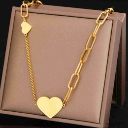 Pendant Necklaces Stainless Steel Kpop Romantic Heart Pendants Trendy Clavicle Chain Fashion Necklace For Women Jewellery Party Girl Gifts R230612