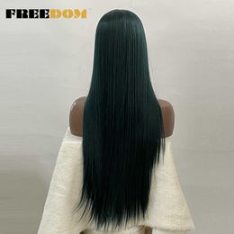 Woman Synthetic Lace Wigs For Black Women 30 Inch Long Straight Wigs Brown Dark Green Purple Blue Cosplay Lace Wig 230524