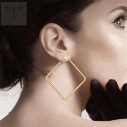 Hoop Earrings Geometric Big Long Earring DropHollow Frame Bezel Charms Square Pendant Modern Fashion Jewelry