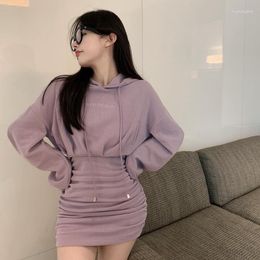 Casual Dresses High Waist Hoodies Dress Women Long Sleeve Sexy Y2k Mini 2023 Autumn Design One Piece Korean Kawaii Clothing DD490