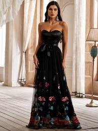 Urban Sexy Dresses YISIKADO Floral Embroidery Mesh Bustier Belted Formal Dress Elegant 2023 230612