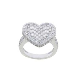 Band Rings Big Heart Ring Full Micro Paved Iced Out Bling 5A Cubic Zirconia Hip Hop Baguette CZ Ring Delicate Punk Jewellery for Men Women J230612
