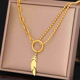 Pendant Necklaces Stainless Steel Gothic Feather Pendants Fashion Mix Match Pearl Chains Charms Necklace For Women Jewelry Gifts R230612