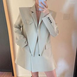 Women's Suits M GIRLS Solid Colour Shoulder Pads Blazer For Women Long Sleeves Patchwork Irregular Female 2023 Spring Fashion