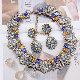 Wedding Jewelry Sets ZA Luxury Crystal Necklace Earrings Jewelry Sets For Women Indian Wedding Large Collar Choker Necklace Girl 230609