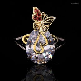 Cluster Rings Est Antique Appearance Jewellery Garnet Ring Two-tone Gold Plated Gift For Women Wedding Party Engagement