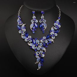 Pendant Necklaces Fashion Colorful Flower Crystal Jewelry Set Necklace Earrings Ladie Dress Party Luxury Bridal Chain Gift