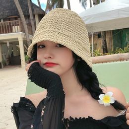 Berets Versatile Bucket Hat Spring And Summer Sunshade Ins Niche Designer Straw Women's Hats Japanese Bell-shaped Foldable Basin Cap