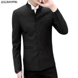 Jackets Mandarin Stand Collar Men Tunic Suit Jacket Chinese Style 2022 New Single Breasted Casual Blazers Male Outerwear Black