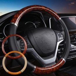 Steering Wheel Covers Car Wood Grain Leather Cover With Anti-Slip Lining Suv Protector Fit 14.5-15inches Vehicle