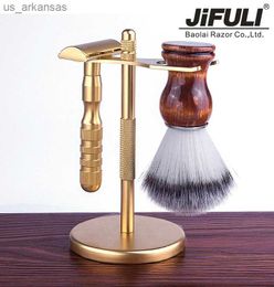 JiFULI - High Quality Classic Double Edge Safety Razor Men Manual Shaving Brush Holder Gift Set Shaver Blades L230523