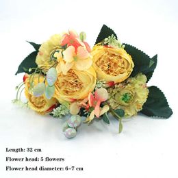 Dried Flowers Mixed yellow autumn fake tea rose peony silk flower daisy plastic DIY wedding home accessories decora