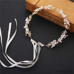 Wedding Hair Jewellery Bridal Gold/Silver Colour Flower Ribbon Hairband Headband Women Headpiece R230612