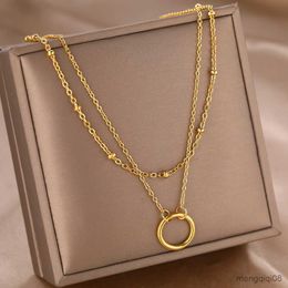 Pendant Necklaces Stainless Steel Trending Products Circle Bead Layer Chain Light Luxury Choker Fine Necklace For Women Jewellery R230612